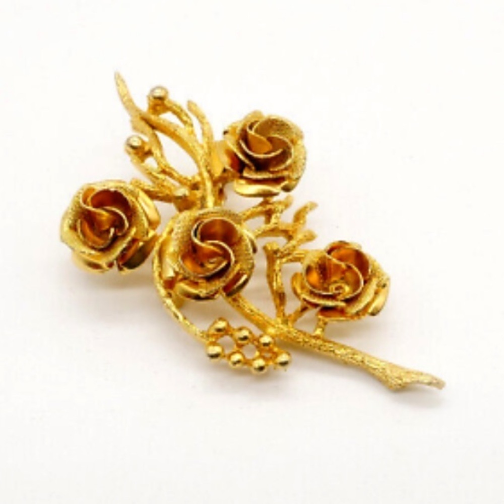 Vintage CORO Signed Gold Roses Bouquet Brooch Pin, Coro Jewelry, 1960s